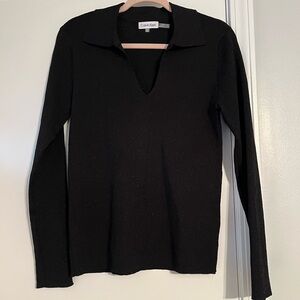 Calvin Klein Women's Classic Black Long Sleeve Top Sparkly